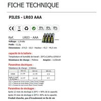 Pile alcaline 1,5V LR3 AAA, Pack de 4                                           