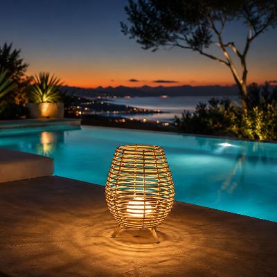 Lampe sur pied sans fil avec ampoule 900 lm Bossa rotin rechargeable USB avec té
