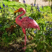 Flamant rose mtal lumineux solaire                                             