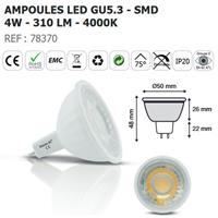 Ampoule spot led 12VDC GU5.3 blanc neutre 4000K 4W 310lm 75°                    