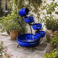 Fontaine solaire cascade Céramique bleu neptune hauteur 49cm                    