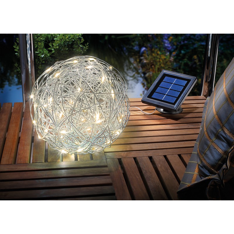 Boule solaire aluminium 50 leds blanc chaud