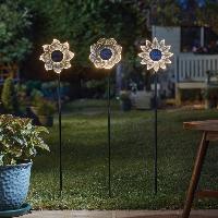 LOT DE 3 PIQUETS DÉCORATIFS FLEURS SOLAIRES H 85CM                              