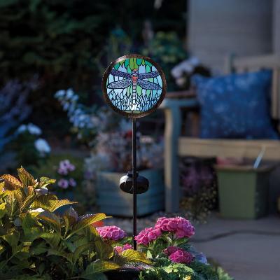 Piquet solaire libellule effet vitrail h 89cm                                   