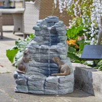 Fontaine solaire avec batterie Loutres taquines hauteur 55cm                    