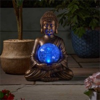 Bouddha lumineux solaire décoratif blanc chaud avec sphère craquelée            