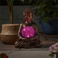 Bouddha lumineux solaire décoratif blanc chaud avec sphère craquelée            