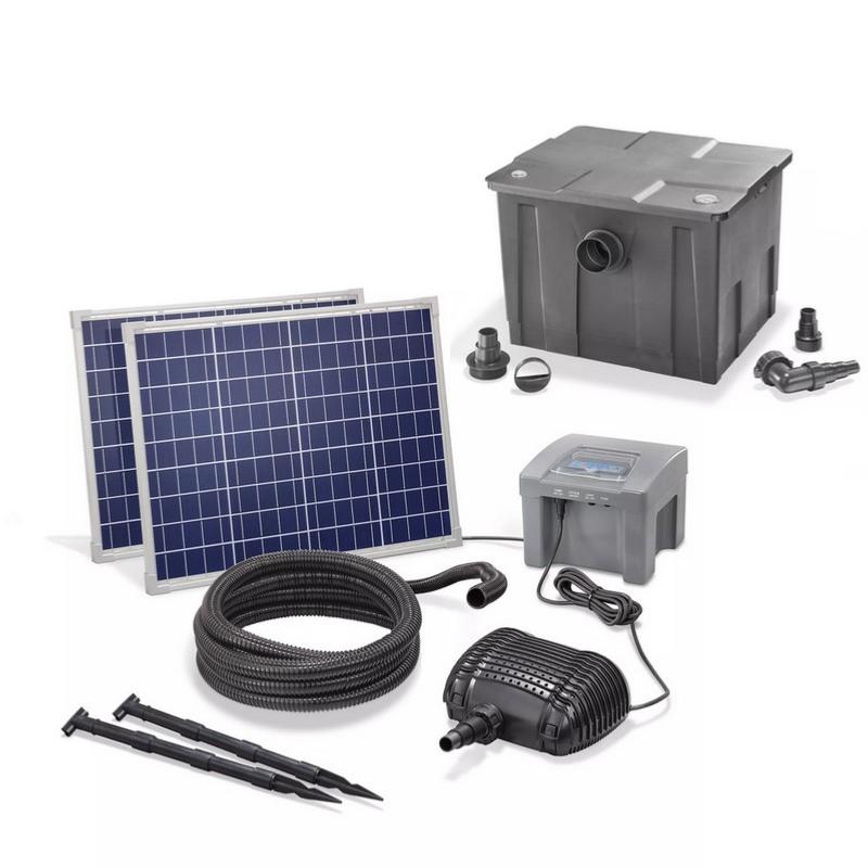 Kit pompe solaire bassin fontaine cascade Pro Batt 2600L-100W avec batterie