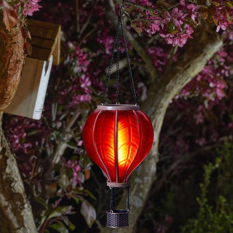 Lanterne type ballon montgolfière effet flamme à énergie solaire