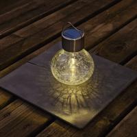 Lampion solaire Inox décoratif verre craquelé H 11 cm