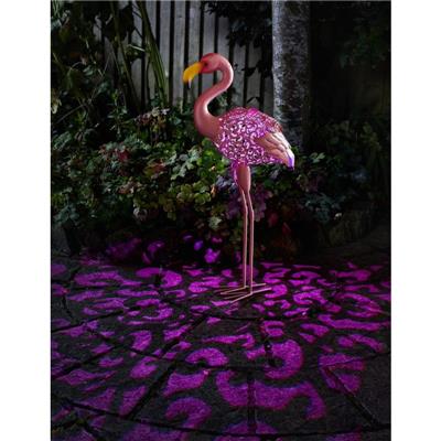 Flamant rose métal lumineux solaire