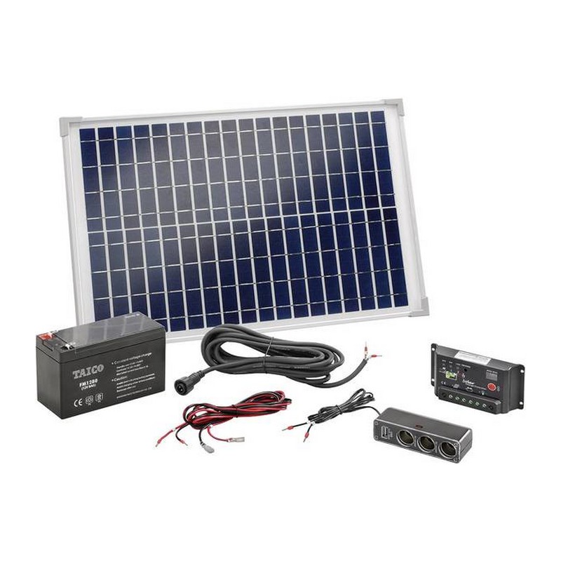 Kit solaire 20W avec batterie 12V 8 Ah et accessoires