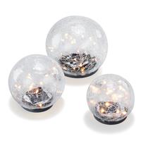 Lot de 3 x boule solaire verre craquelé Golden Balls, 10, 12, 15 cm             