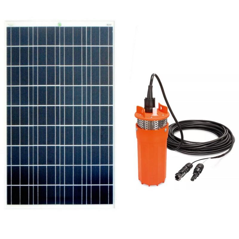 Kit solaire 115W avec pompe immergée 18V DC pour puits, forage, réserve  d'eau, 360 l/h, 30m maxi. 