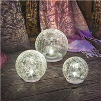 Lot de 3 x globe solaire verre craquelé Crackle Balls, 10, 12, 15 cm            