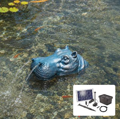 Kit fontaine hippopotame avec pompe solaire directe 600L - 10W                  
