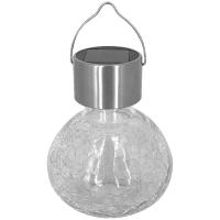 Lampion solaire Inox décoratif verre craquelé H 11 cm