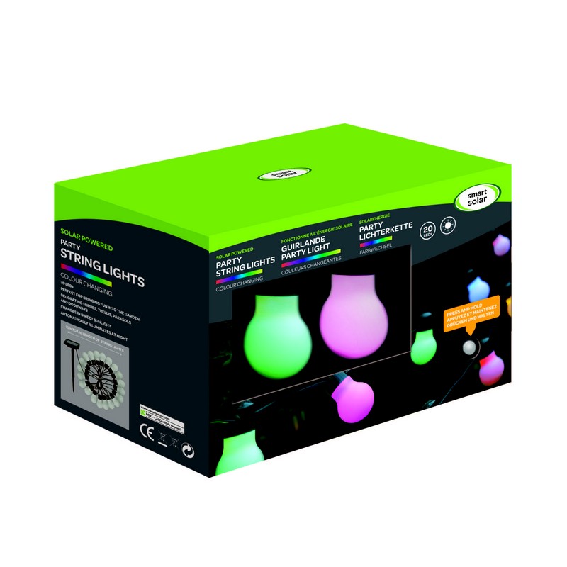 Guirlande lumineuse solaire 20 globes scintillants LED multicolore FES –