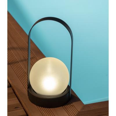 Lampe lanterne solaire métal boule verre fumé