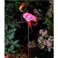 Flamant rose métal lumineux solaire à piquer