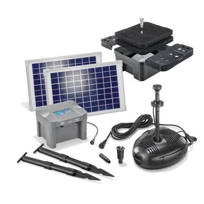 Kit pompe solaire bassin avec filtre, batterie et anneau led, 650L-20W