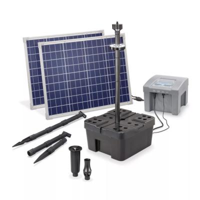 Kit pompe solaire bassin jet d'eau Pro Batt Led 2600L-100W avec batterie, anneau led et filtre immergé