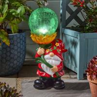 Super nain de jardin solaire 41 cm globe verre craquelé