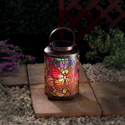 Lanterne solaire papillon effet vitrail h 24cm                                  