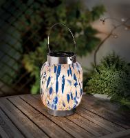 Lanterne effet verre soufflé bleu/ blanc h 17cm                                 