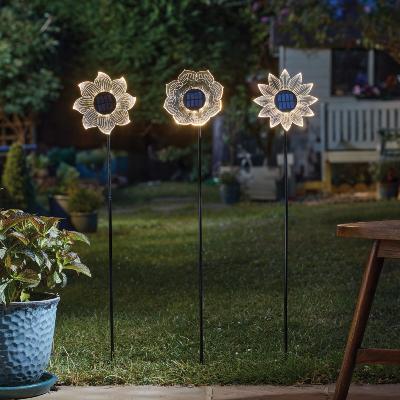 LOT DE 3 PIQUETS DÉCORATIFS FLEURS SOLAIRES H 85CM                              