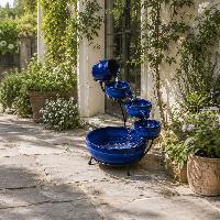 Fontaine solaire cascade Céramique bleu neptune hauteur 49cm                    