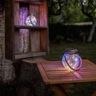 Lampe solaire décorative verre craquelé avec filament de 28 leds 4 couleurs     