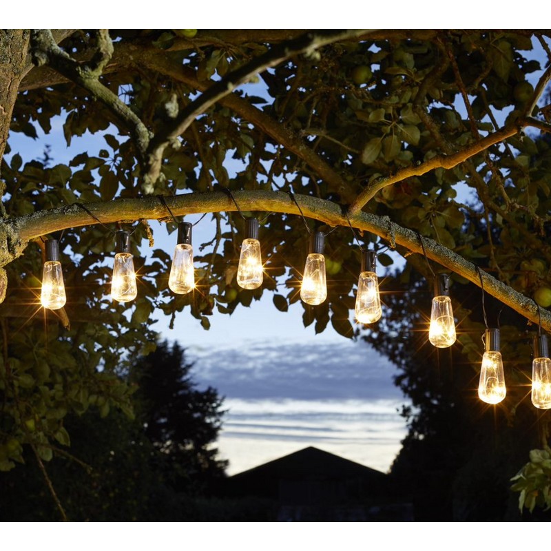 Guirlande solaire lumineuse extérieur avec abat-jour en acier style vintage  10 ampoules à filament douille E27 LED blanc chaud VINTY LIGHT SOLAR 6m