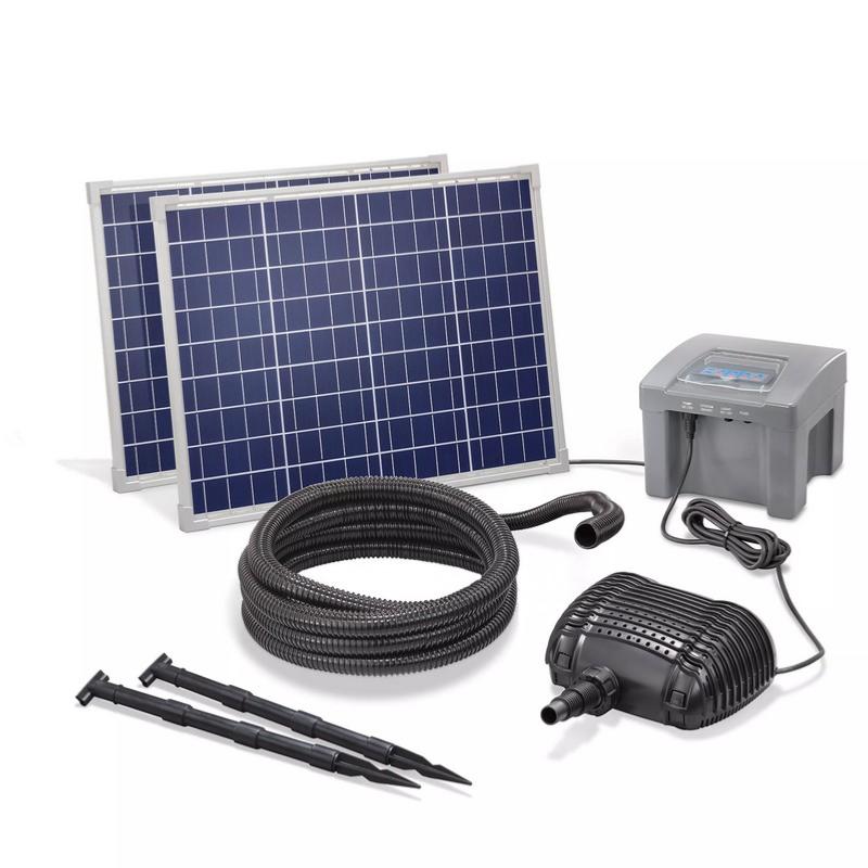 Kit pompe solaire bassin fontaine cascade Pro Batt 2600L-100W avec batterie