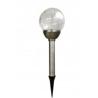 Balise solaire inox et boule verre craquelé 8 cm led multicolore                