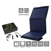 Pack station d'énergie avec batterie Lithium 150 Wh, à recharge solaire 30 W, 12V et secteur, sorties 5V USB, 5-9V USB QC, 12V, 220V