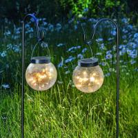 Balise lanterne solaire  globe verre craquelé filament led Golden Globe, lot de 2