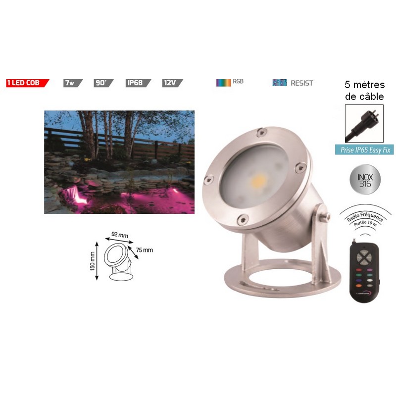 Spot led bassin ou fontaine étanche RGB 12V 7W avec