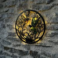 Déco murale solaire 2 oiseaux colibris 32cm                                     