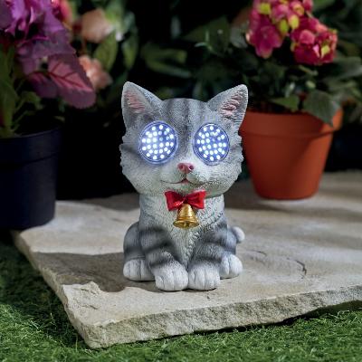 Chat solaire aux yeux interactifs 13,5cm                                        