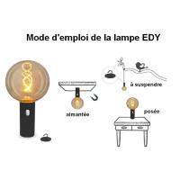 Lampe ampoule portable 400 lm Edy effet vintage rechargeable USB avec télécommande