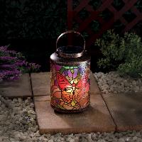 Lanterne solaire papillon effet vitrail h 24cm                                  