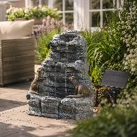Fontaine solaire avec batterie Loutres taquines hauteur 55cm                    