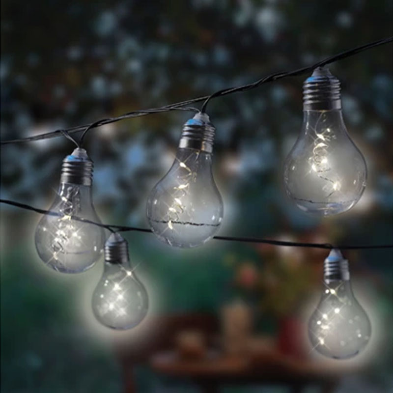 Guirlande solaire 10 ampoules filament led blanc chaud                          