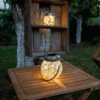 Lampe solaire décorative verre craquelé avec filament de 30 leds blanc chaud    