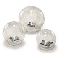 Lot de 3 x globe solaire verre craquelé Crackle Balls, 10, 12, 15 cm            