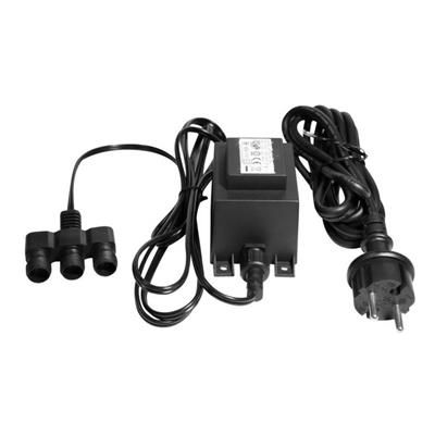 Transformateur 230 V AC -12 V AC 36 VA étanchéité IP44 avec répartiteur 3 voies