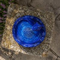 Fontaine solaire Poisson émaillé bleu hauteur 43cm                              
