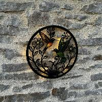 Déco murale solaire 2 oiseaux colibris 32cm                                     