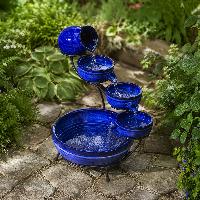 Fontaine solaire cascade Céramique bleu neptune hauteur 49cm                    
